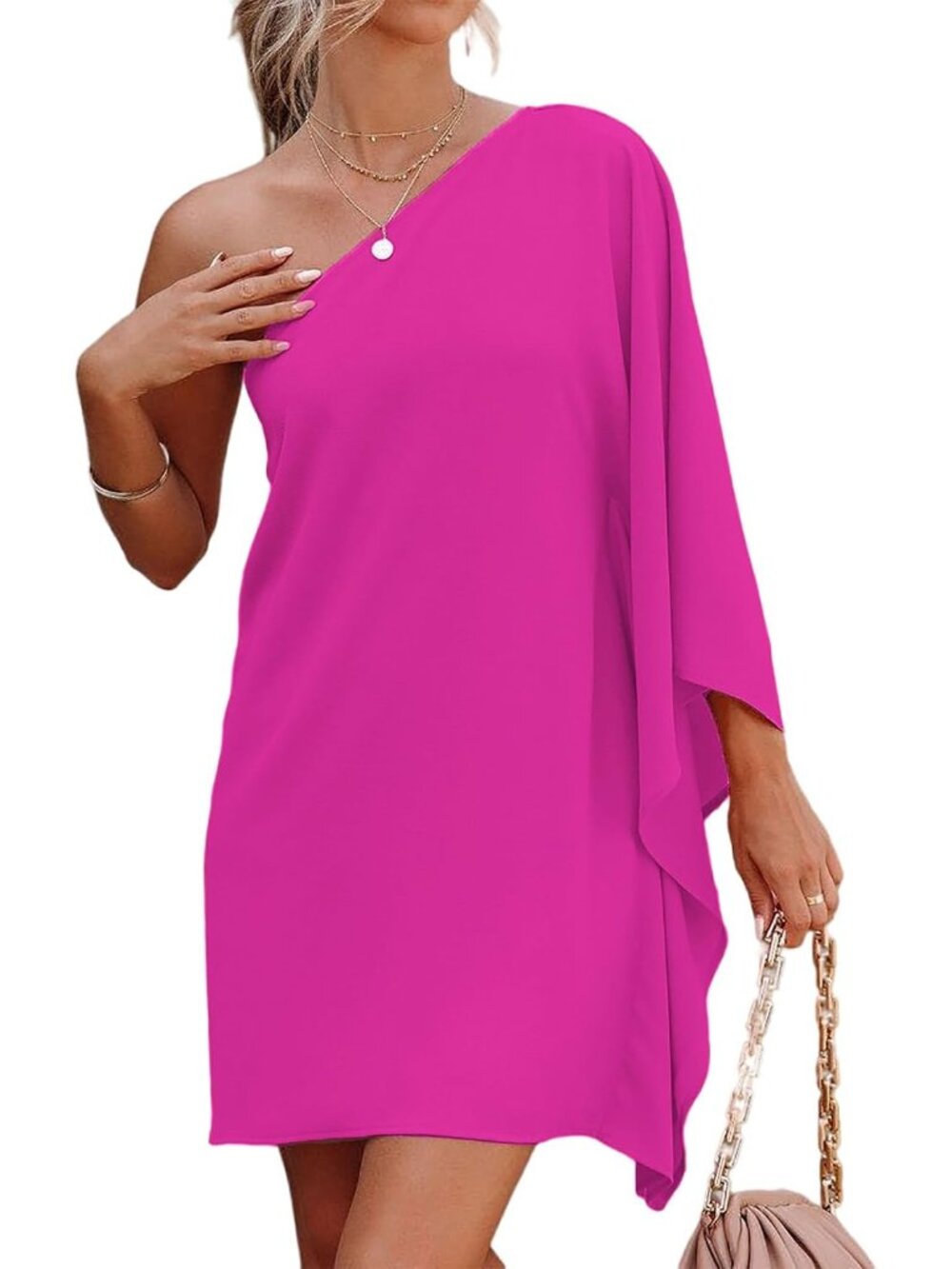 Women's Short Wedding Guest One Shoulder Dresses Formal Batwing Sleeve Club Part